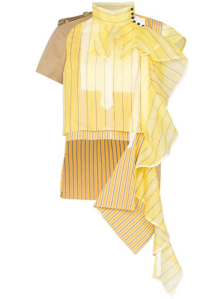 Sacai Asymmetric Draped Detail Blouse - Yellow