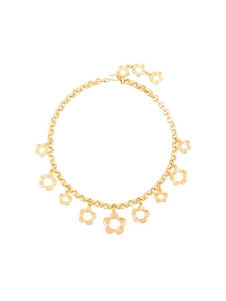 Kenzo Vintage Flower Pendant Chain Necklace - Metallic