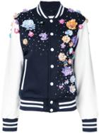 Night Market Floral Embellishment Bomber Jacket, Women's, Size: Small, Blue, Polyester/cotton