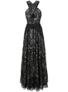 Marchesa Notte Sequin Embroidered Crossover Gown - Black
