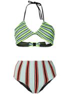 Circus Hotel Crochet Striped Bikini - Blue