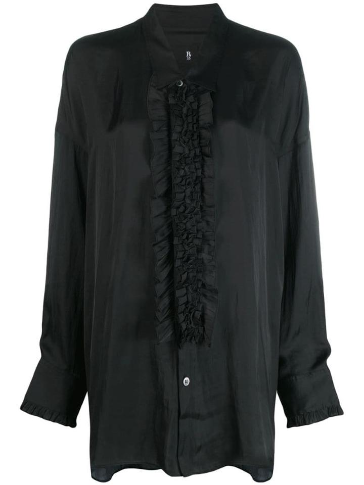 R13 Ruffled Placket Shirt - Black