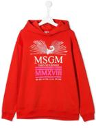 Msgm Kids Teen Embellished Logo Hoodie - Red