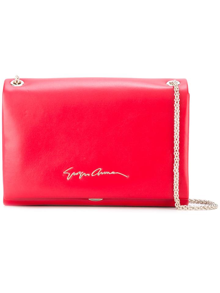 Giorgio Armani Logo Shoulder Bag, Women's, Red, Lamb Skin/polyester