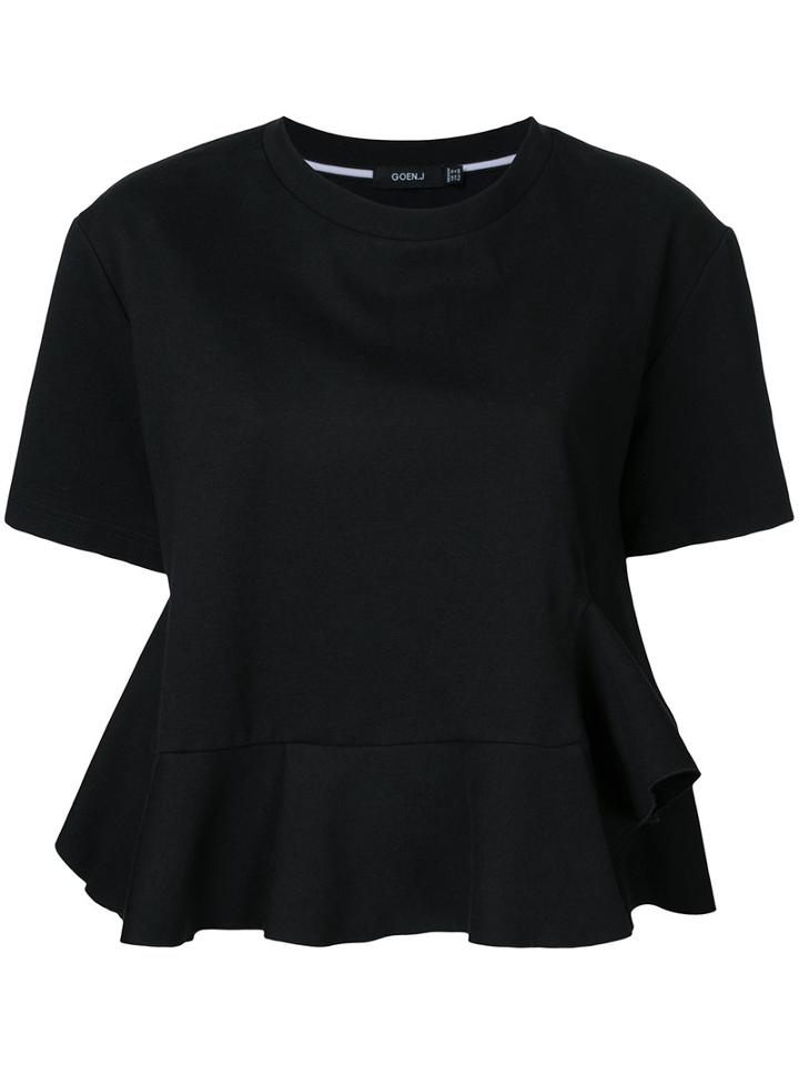 Goen.j Cropped Ruffle Trim Top, Women's, Size: Small, Black, Cotton
