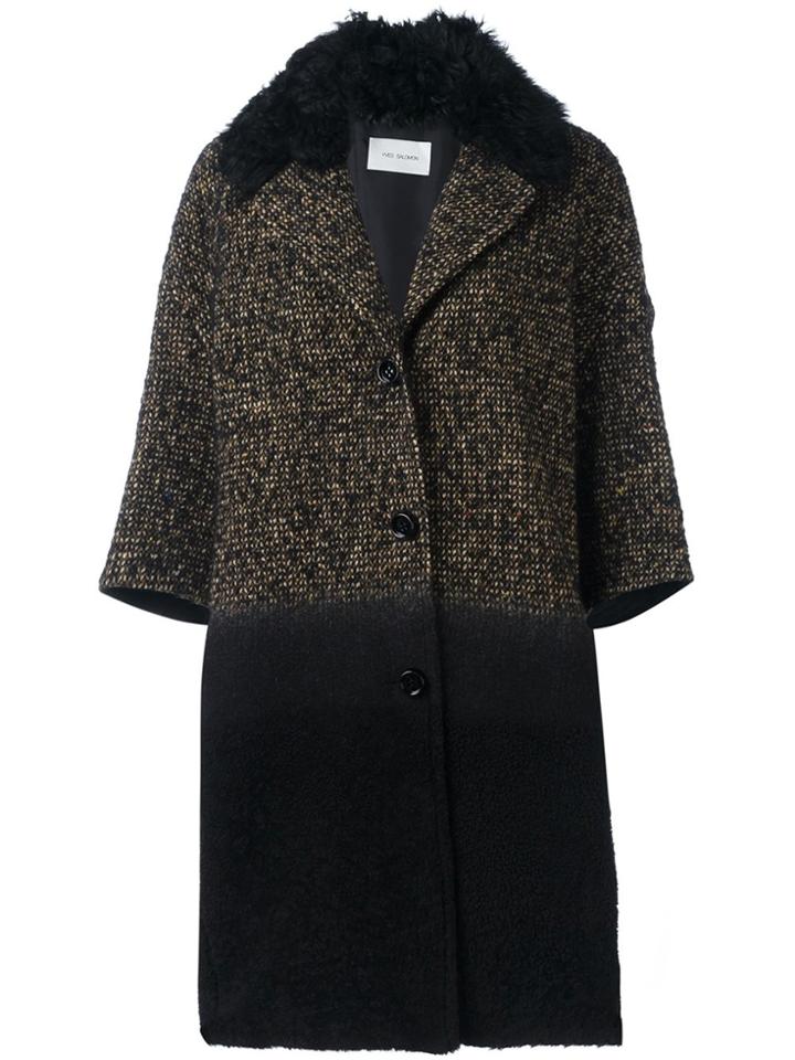 Yves Salomon Three-quarters Sleeve Knit Coat - Black