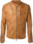 Giorgio Brato Leather Zip Jacket, Men's, Size: 50, Brown, Cotton/nylon/leather