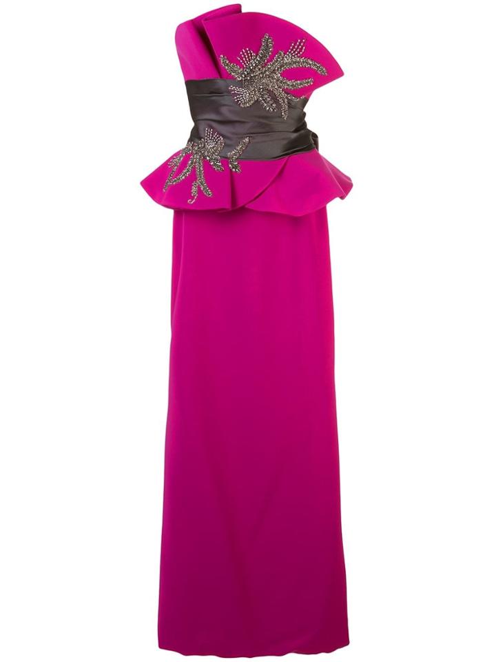 Marchesa Strapless Peplum Gown - Purple
