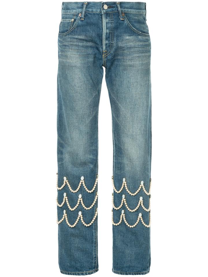 Tu Es Mon Trésor Pearl Scallop Jeans - Blue