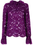 Philosophy Di Lorenzo Serafini - Frilled Neck Lace Blouse - Women - Cotton/polyamide - 42, Pink/purple, Cotton/polyamide