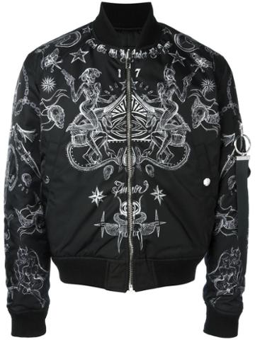 Givenchy Tattoo Print Bomber Jacket, Men's, Size: 52, Black, Polyamide/polyester