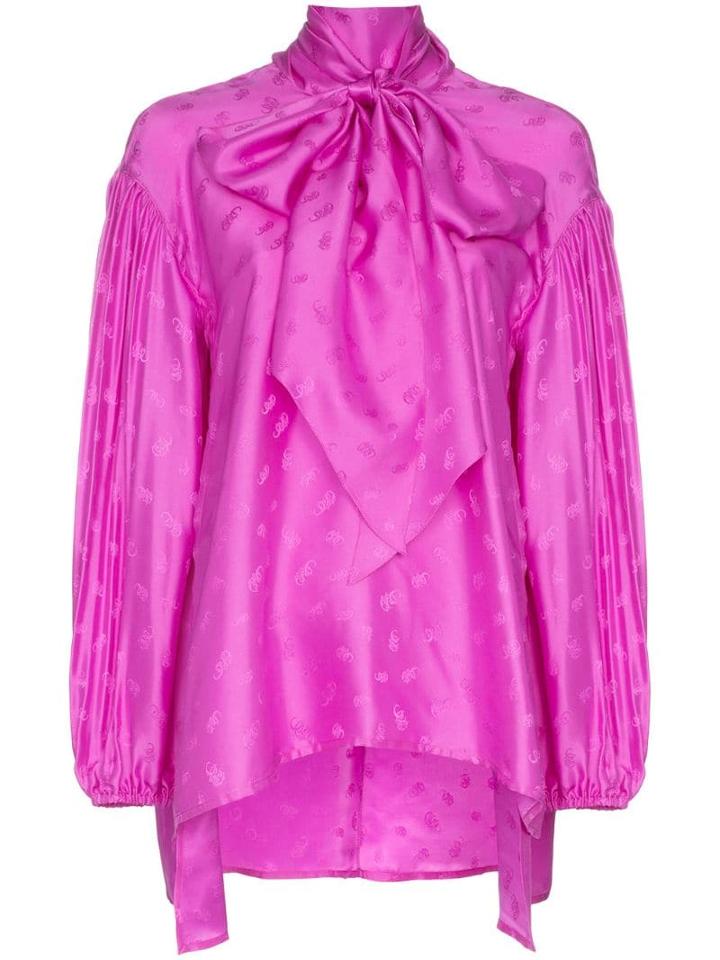 Chloé Logo Embossed Tie Neck Blouse - Purple