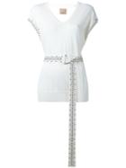 Laneus Belted Stud Detail Vest, Women's, Size: 44, White, Cotton/aluminium/glass