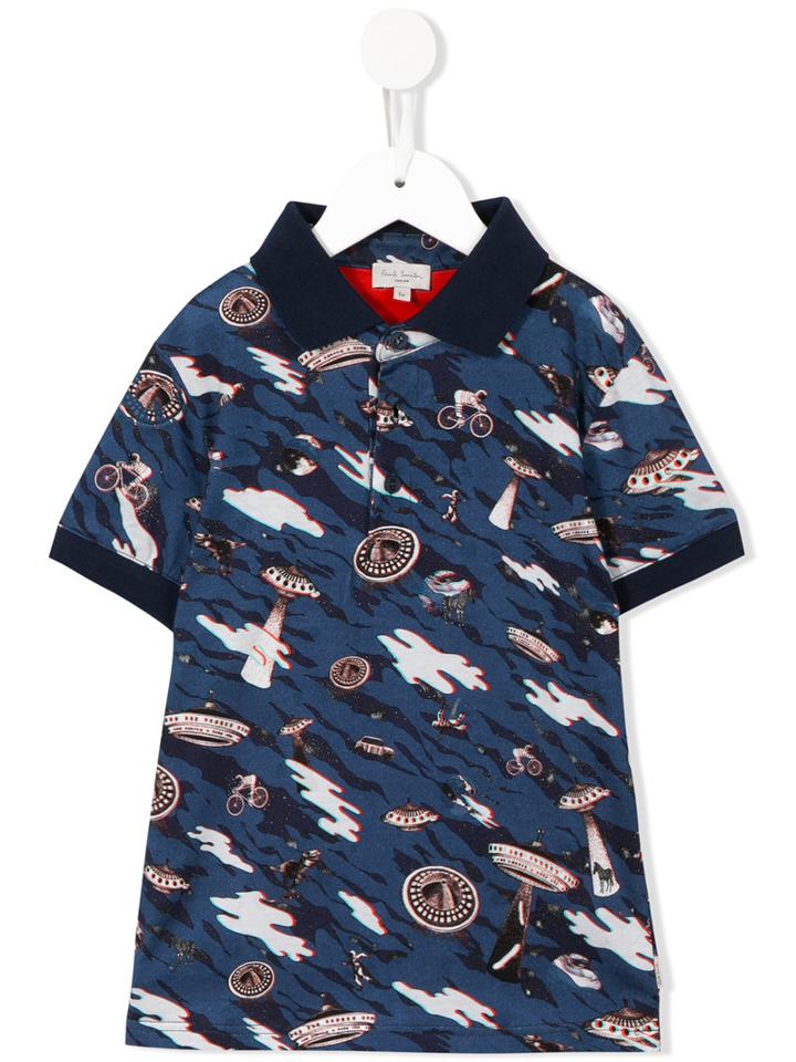 Paul Smith Junior Multi Print Polo Shirt, Boy's, Size: 12 Yrs, Blue