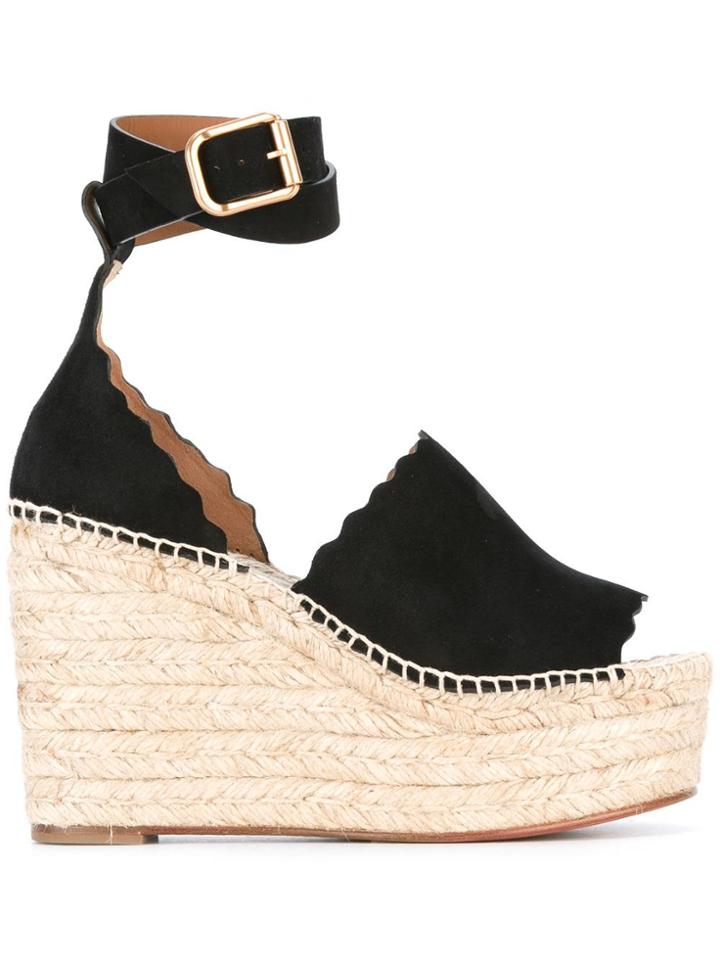 Chloé Lauren Wedge Espadrilles - Black