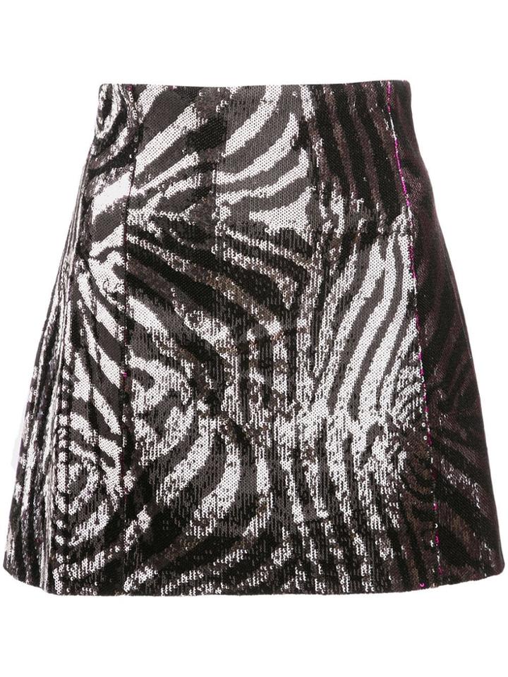 Halpern Sequinned Zebra Print Skirt - Black