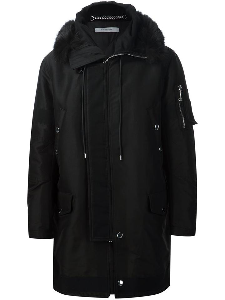 Givenchy Fur Trim Short Parka, Men's, Size: 46, Black, Cotton/polyamide