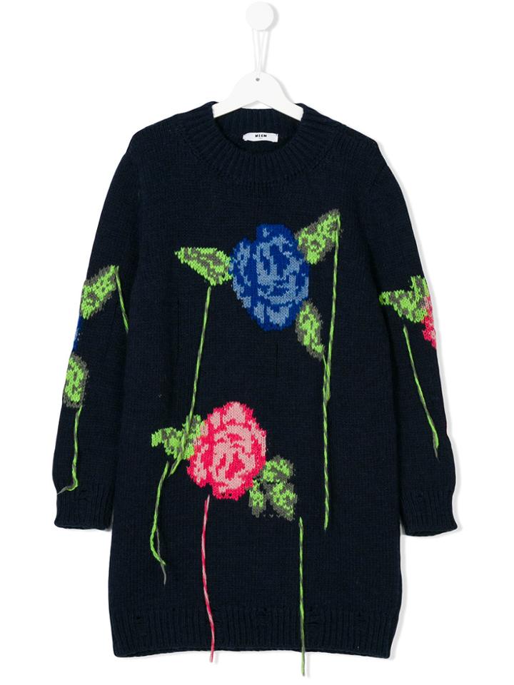 Msgm Kids Floral Pattern Jumper - Blue