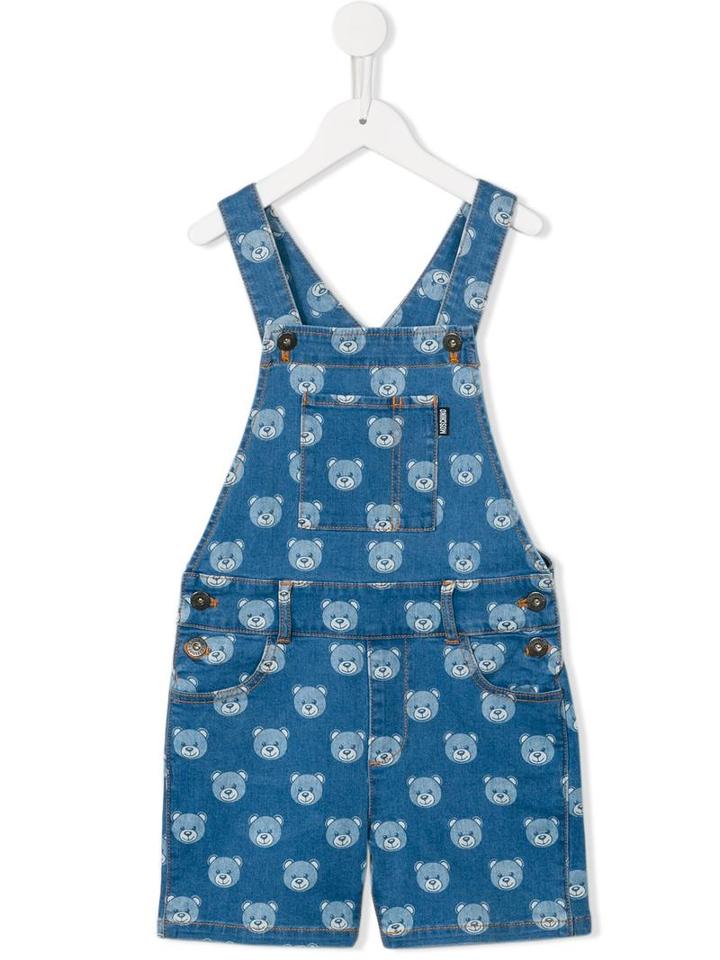 Moschino Kids Bear Print Dungarees, Girl's, Size: 12 Yrs, Blue
