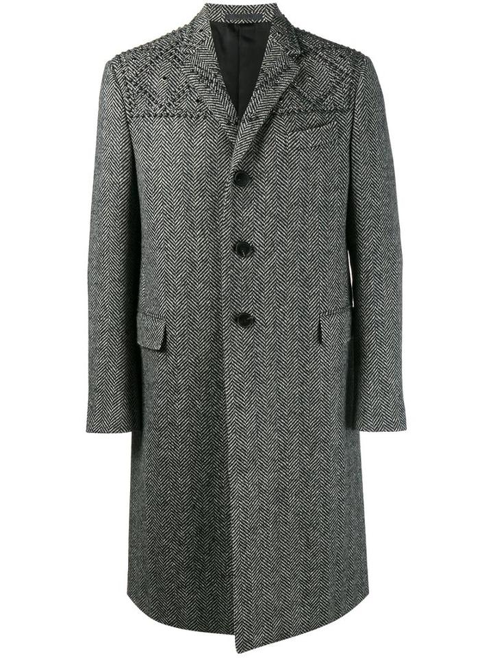 Valentino Studded Herringbone Single Breasted Coat, Men's, Size: 50, Black, Wool/cotton/viscose