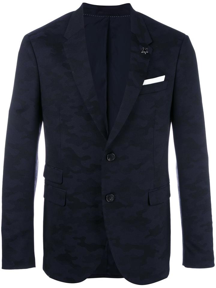 Neil Barrett Camouflage Print Blazer, Men's, Size: 46, Black, Cotton/spandex/elastane/viscose/polyester