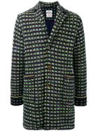 Coohem Buttoned Tweed Coat - Blue