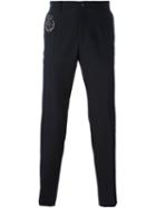 Dolce & Gabbana Crown Embroidered Trousers, Men's, Size: 50, Black, Cotton/polyester/brass/metallic Fibre