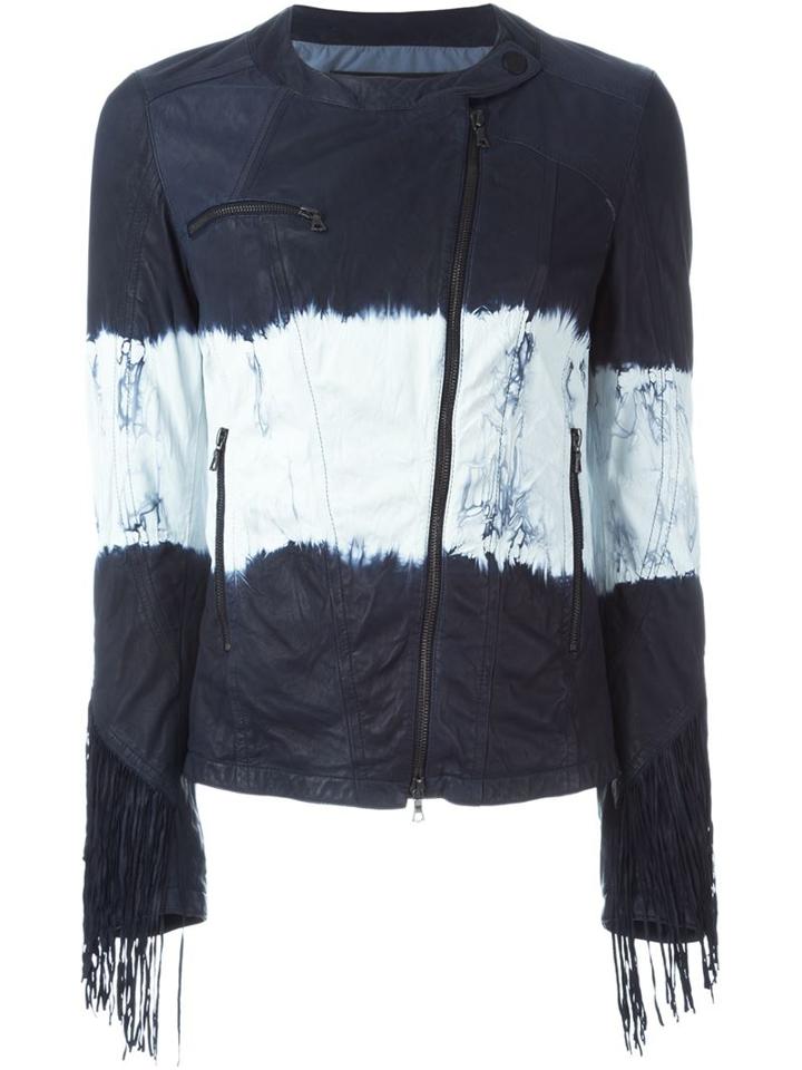 Drome Tie Dye Print Fringed Jacket, Women's, Size: Large, Blue, Lamb Skin/cotton/polyamide