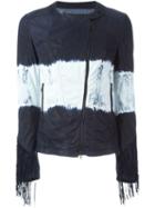 Drome Tie Dye Print Fringed Jacket, Women's, Size: Large, Blue, Lamb Skin/cotton/polyamide
