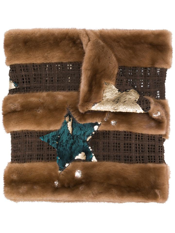 Liska Large Shawl Scarf With Appliqués - Brown