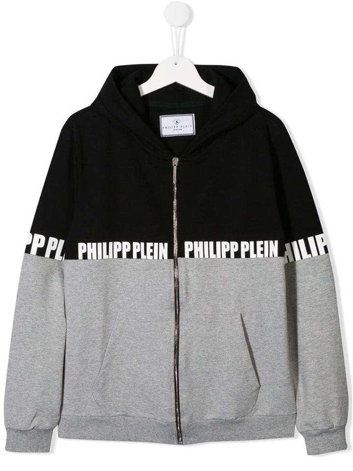 Philipp Plein Junior Logo Zipped Hoodie - Grey