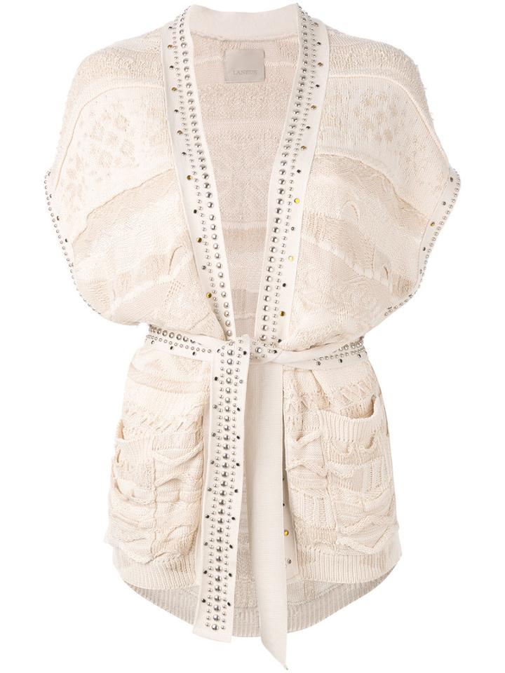 Laneus Studded Shortsleeved Cardigan, Women's, Size: 42, Nude/neutrals, Cotton/viscose/polyamide/polyurethane