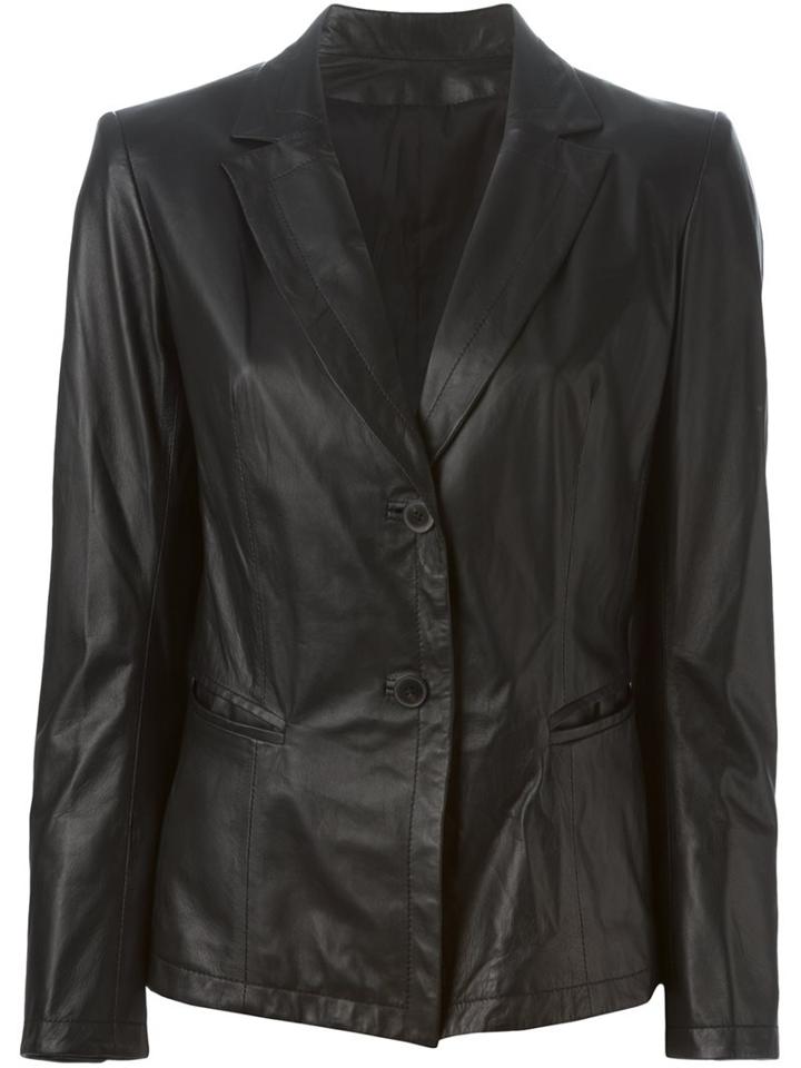 Sylvie Schimmel Leather Blazer, Women's, Size: 42, Black, Lamb Skin/acetate/polyester
