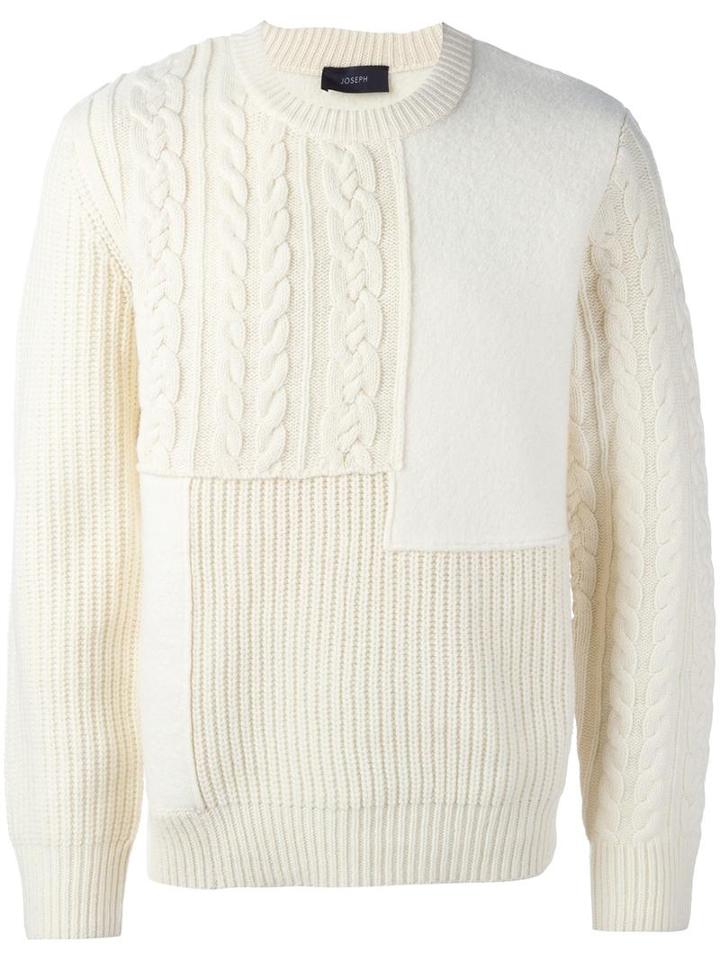 Joseph Cable Knit Asymmetric Jumper, Men's, Size: Large, White, Wool/lambs Wool