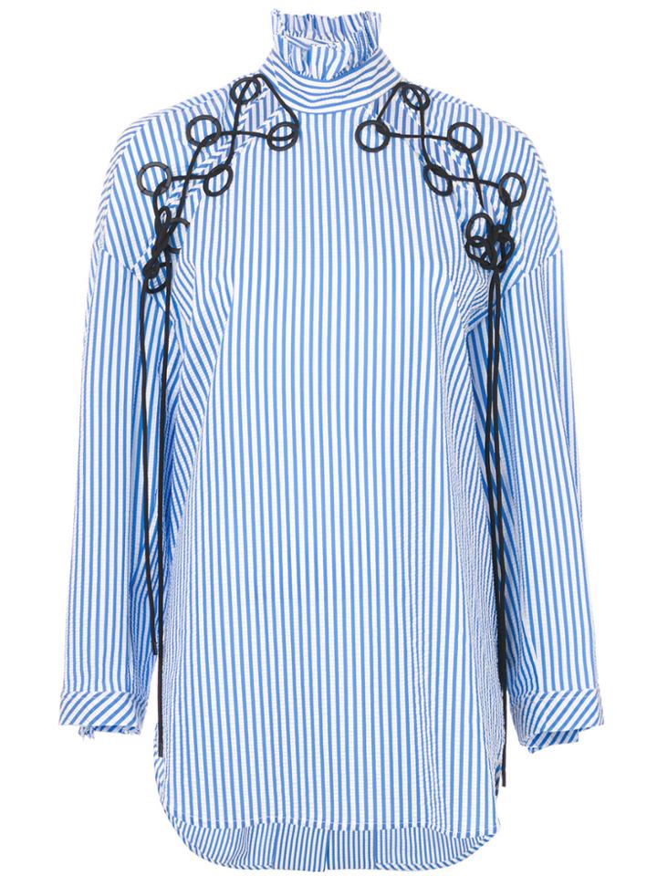 Ellery Striped Embroidered Shirt - Blue