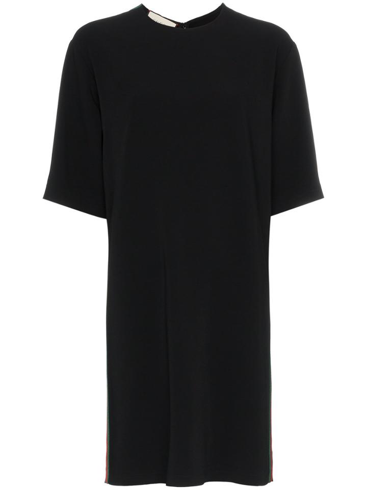 Gucci Oversized Web Stripe Cotton T Shirt Dress - Black
