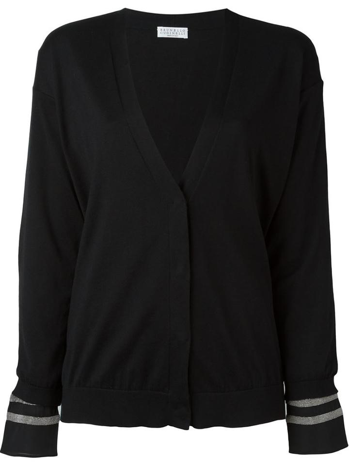 Brunello Cucinelli V Neck Cardigan, Women's, Size: S, Black, Silk/cotton/spandex/elastane/brass