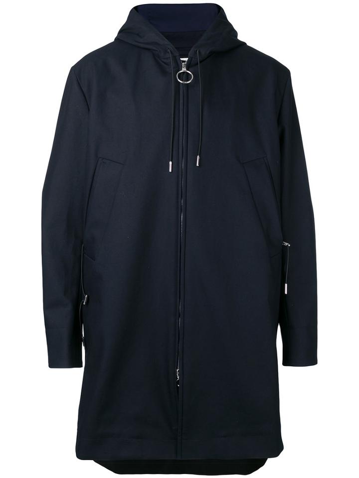 Acne Studios Zipped Hooded Midi Coat, Men's, Size: 46, Blue, Cotton/polyester/viscose