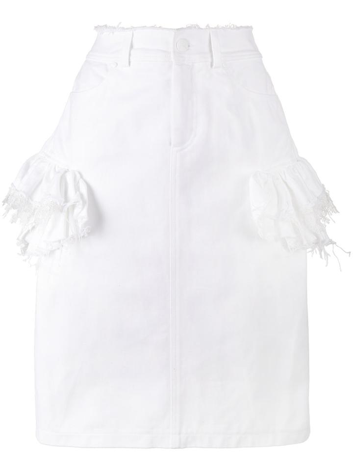 Preen By Thornton Bregazzi - Ruffle Denim Skirt - Women - Cotton/polyamide/viscose - Xs, White, Cotton/polyamide/viscose
