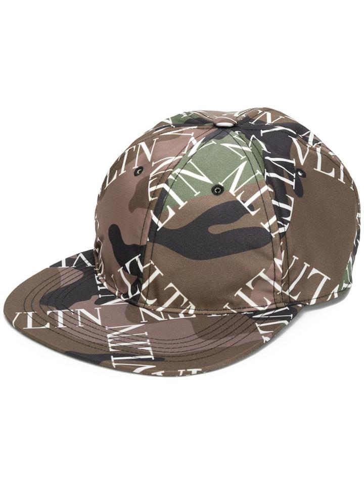 Valentino Camouflage Logo Grid Print Hat - Green