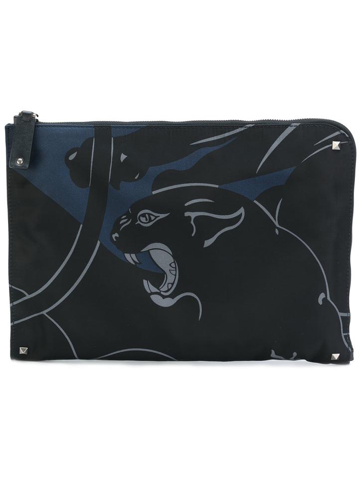 Valentino - Panther Print Document Case - Men - Acrylic/polyamide - One Size, Black, Acrylic/polyamide