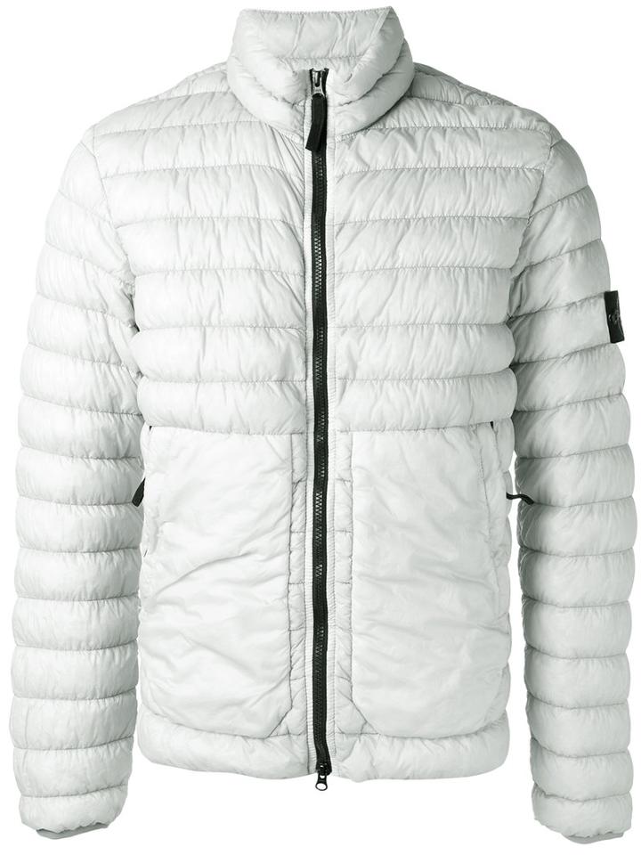 Stone Island High Neck Down Jacket, Men's, Size: Large, Grey, Polyamide/polyurethane Resin/feather Down