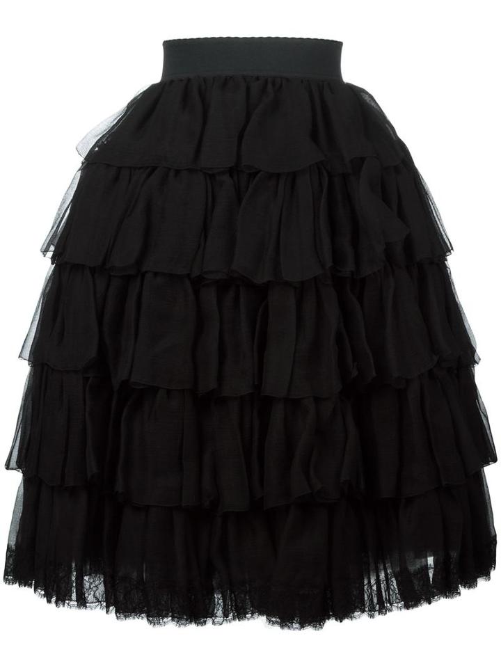 Ruffled Layered Dress, Women's, Size: 42, Black, Silk/polyamide/viscose, Dolce & Gabbana