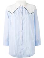 8pm - Contrast Striped Shirt - Women - Cotton - S, Blue, Cotton