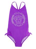 Young Versace - Logo Swimsuit - Kids - Polyamide/spandex/elastane/polyamide-8 - 5 Yrs, Pink/purple