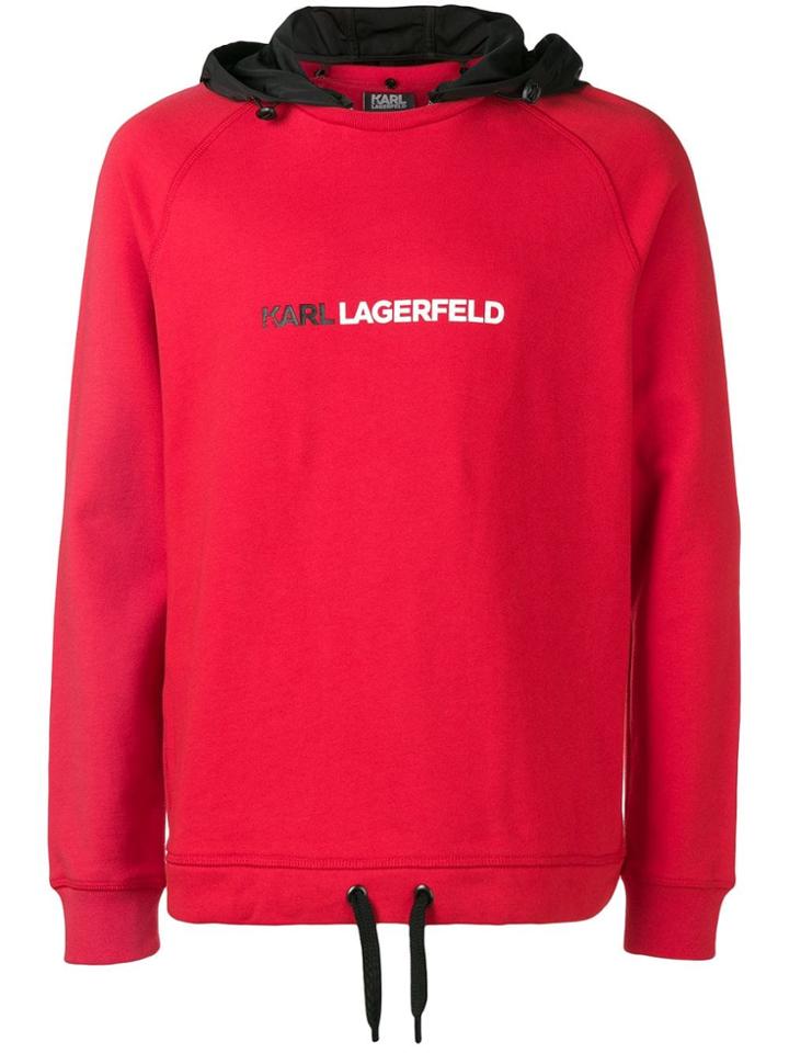 Karl Lagerfeld Logo Print Hoodie - Red