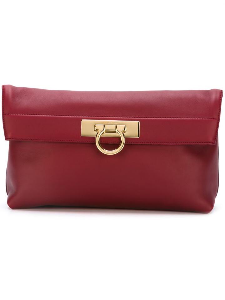 Salvatore Ferragamo Gancio Detail Clutch, Women's, Red, Calf Leather