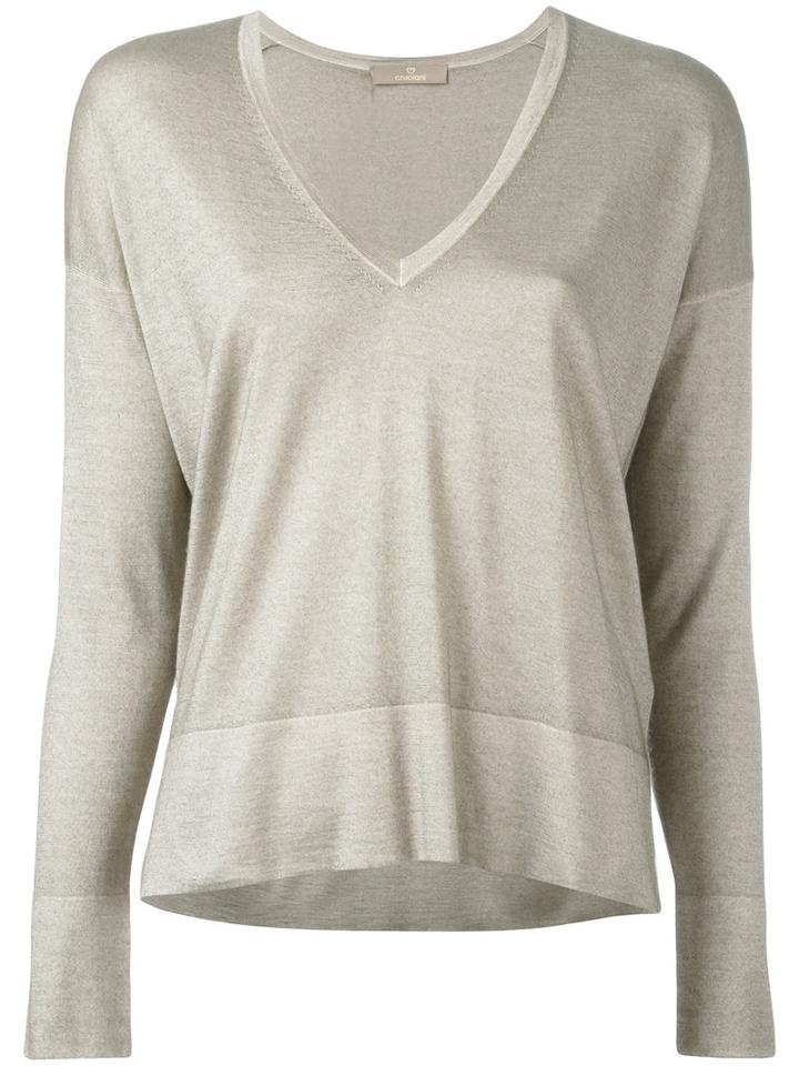 Cruciani - V-neck Jumper - Women - Silk/cashmere - 38, Brown, Silk/cashmere