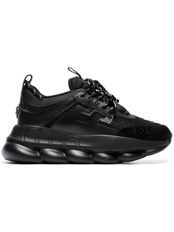 Versace Black Chain Reaction Chunky Faux Leather Sneakers