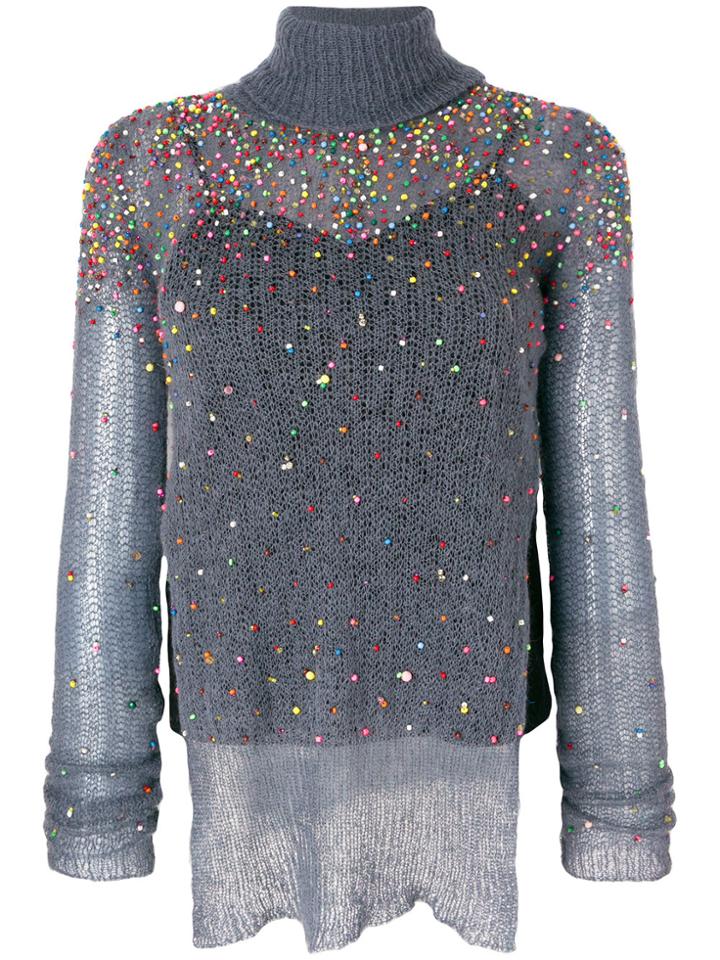 Aviù Scattered Bead Roll Neck Jumper - Blue